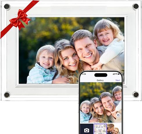Uhale 7 Inch Acrylic WiFi Digital Picture Frame, 32GB Crystal Clear Smart Photo Frame with Auto-Rotate, Instant App/Email Share, No Subscription, Frameless Aesthetic Desk Decor, Gift for Couples & Mom in Kuwait