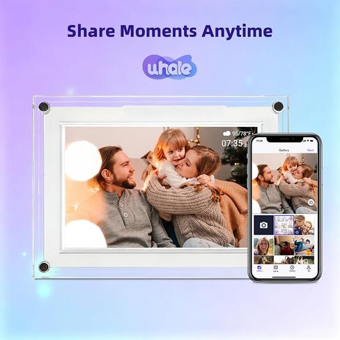 Uhale 7 Inch Acrylic WiFi Digital Picture Frame, 32GB Crystal Clear Smart Photo Frame with Auto-Rotate, Instant App/Email Share, No Subscription, Frameless Aesthetic Desk Decor, Gift for Couples & Mom in Kuwait