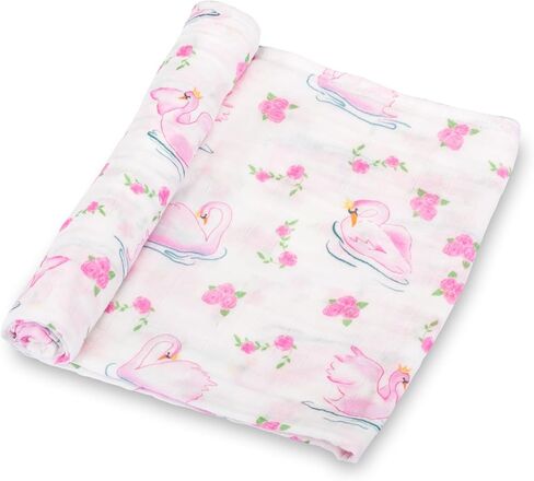 LollyBanks Baby Swaddle Blanket, 100% Organic Cotton Muslin Swaddle | 47" x 47", Soft Baby Receiving Blanket for Newborn Girls, Stroller & Nursery Use (Lotus Print) in Kuwait
