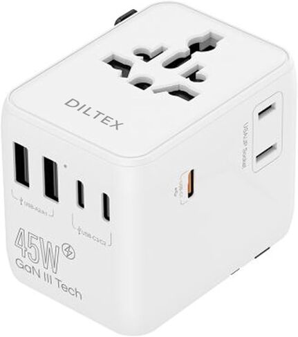 45W Universal Travel Adapter with Multi USB-A & C Ports - All in One Travel Adapter for Charging in Hotels Airports & Cruises- Plug Adapter Safe for Phones & Cameras- Reliable Choice for Daily Travel in Kuwait