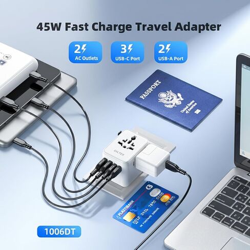 45W Universal Travel Adapter with Multi USB-A & C Ports - All in One Travel Adapter for Charging in Hotels Airports & Cruises- Plug Adapter Safe for Phones & Cameras- Reliable Choice for Daily Travel in Kuwait