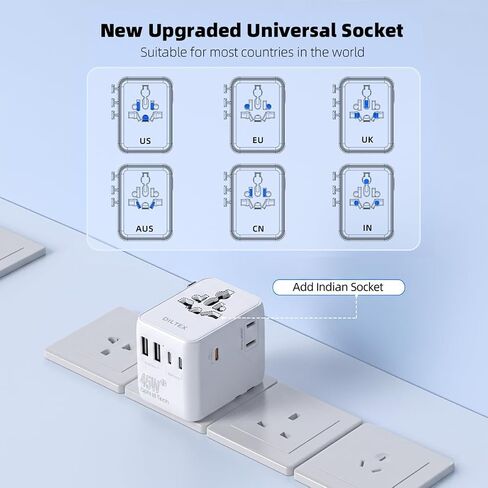 45W Universal Travel Adapter with Multi USB-A & C Ports - All in One Travel Adapter for Charging in Hotels Airports & Cruises- Plug Adapter Safe for Phones & Cameras- Reliable Choice for Daily Travel in Kuwait
