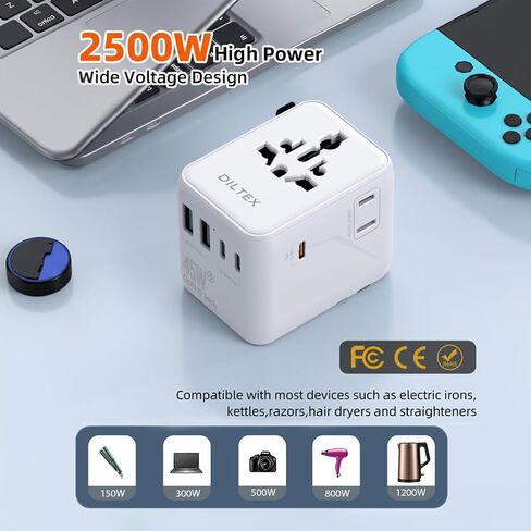 45W Universal Travel Adapter with Multi USB-A & C Ports - All in One Travel Adapter for Charging in Hotels Airports & Cruises- Plug Adapter Safe for Phones & Cameras- Reliable Choice for Daily Travel in Kuwait