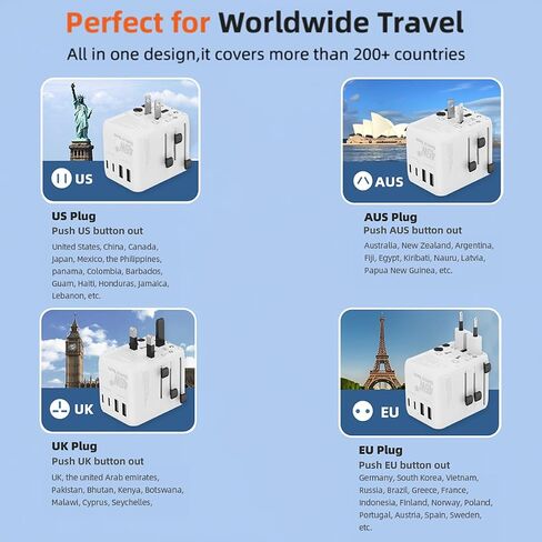 45W Universal Travel Adapter with Multi USB-A & C Ports - All in One Travel Adapter for Charging in Hotels Airports & Cruises- Plug Adapter Safe for Phones & Cameras- Reliable Choice for Daily Travel in Kuwait
