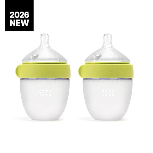 Newborn Baby Bottle Feeding Set – Comotomo Gen 2 5oz Silicone Baby Bottles (Green) + Slow Flow & Medium Flow Nipples – Anti Colic Breast Like Bottle for Newborn Feeding in Kuwait