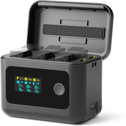 SYMIK Battery Charger for GoPro Hero 13, Mission 1 Pro Fast Charging Case | 24W Triple-Slot, OLED Display, Smart UI Charger Hub for Go Pro Hero 13 & Mission 1 Pro Enduro 2 Battery Accessories in Kuwait