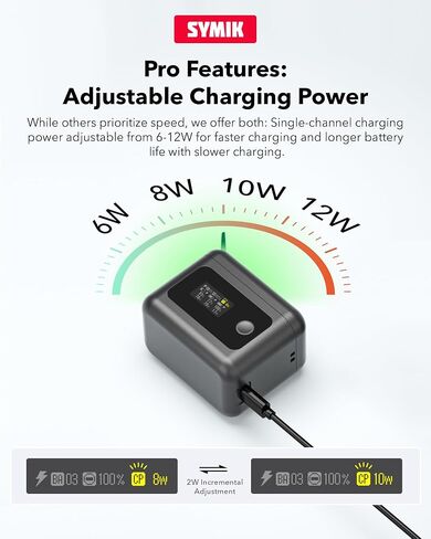 SYMIK Battery Charger for GoPro Hero 13, Mission 1 Pro Fast Charging Case | 24W Triple-Slot, OLED Display, Smart UI Charger Hub for Go Pro Hero 13 & Mission 1 Pro Enduro 2 Battery Accessories in Kuwait