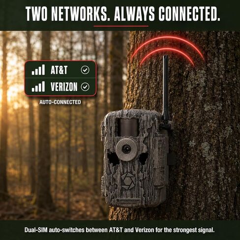 Stealth Cam Fusion MAX Cellular Trail Camera Bundle with Tree Mount - 36MP Photo & 720P HD Video, 0.35 Sec Trigger, 80FT IR Range, Dual SIM AT&T & Verizon, App Controlled Hunting Game Camera + Cloth in Kuwait
