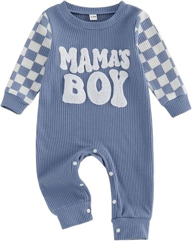 Newborn Baby Boy Fall Winter Clothes Mamas Boy Embroidery Jumpsuit Waffle Round Neck Romper Onesie 3 6 12 18 Months in Kuwait