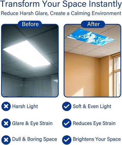 Yigney 8 Pcs Fluorescent Light Covers for ceiling lights Classroom Office | with 80 Magnets 4 x 2 Feet Magnetic Light Cover Filter , Easy Install for Office Hospitals Drop Home Ceiling Supplies in Kuwait