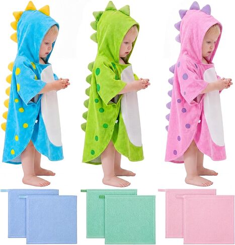 9 Pcs Cotton Baby Bath Towel Set 3 Dinosaur Baby Hooded Towels 21.6'' x 45" and 6 Washcloths Set Ultra Absorbent Soft Newborn Bath Gifts Essentials for Infants Toddlers Kids Boys and Girls in Kuwait