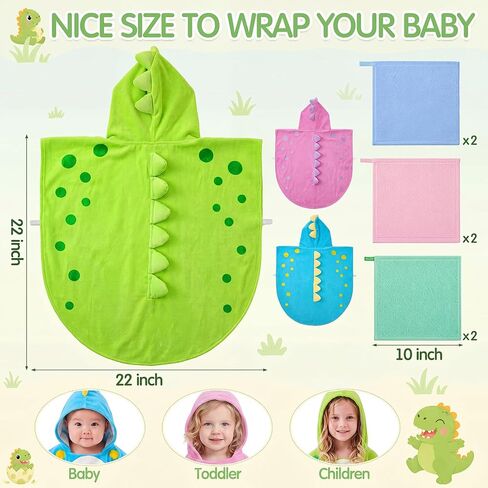 9 Pcs Cotton Baby Bath Towel Set 3 Dinosaur Baby Hooded Towels 21.6'' x 45" and 6 Washcloths Set Ultra Absorbent Soft Newborn Bath Gifts Essentials for Infants Toddlers Kids Boys and Girls in Kuwait