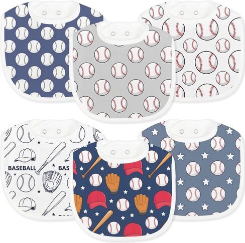 Baby Bibs for Baby Boys Girls 6-Pack Baseball Drool Bibs Soft Absorbent Cotton Infant Feeding Bandana Bibs Teething Drooling Nursery Gifts for Newborn Toddlers Feeding Baby Stuff in Kuwait