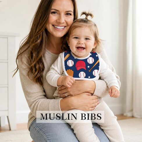 Baby Bibs for Baby Boys Girls 6-Pack Baseball Drool Bibs Soft Absorbent Cotton Infant Feeding Bandana Bibs Teething Drooling Nursery Gifts for Newborn Toddlers Feeding Baby Stuff in Kuwait
