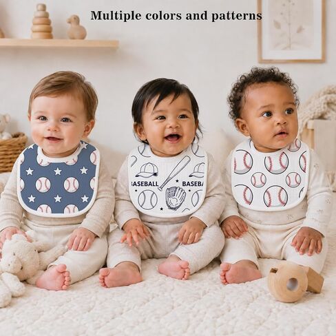 Baby Bibs for Baby Boys Girls 6-Pack Baseball Drool Bibs Soft Absorbent Cotton Infant Feeding Bandana Bibs Teething Drooling Nursery Gifts for Newborn Toddlers Feeding Baby Stuff in Kuwait