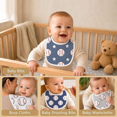 Baby Bibs for Baby Boys Girls 6-Pack Baseball Drool Bibs Soft Absorbent Cotton Infant Feeding Bandana Bibs Teething Drooling Nursery Gifts for Newborn Toddlers Feeding Baby Stuff in Kuwait