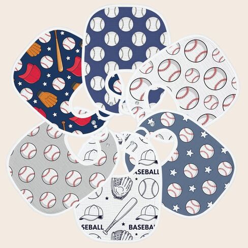 Baby Bibs for Baby Boys Girls 6-Pack Baseball Drool Bibs Soft Absorbent Cotton Infant Feeding Bandana Bibs Teething Drooling Nursery Gifts for Newborn Toddlers Feeding Baby Stuff in Kuwait