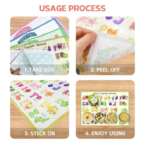 Disposable Placemats for Baby Kids Placemats for Restaurants Dining Table, Sticky Disposable Placemats for Toddlers - Animal, Fruit, Alphabet, Star, and Shape Designs, 40-Pack, 12x16 Inches in Kuwait