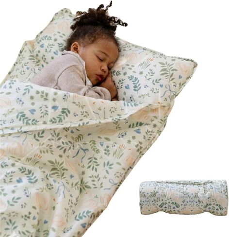 Organic Cotton Toddler Nap Mat with Removable Pillow and Attached Blanket, Portable Daycare and Preschool Rest Mat, Machine Washable in Kuwait