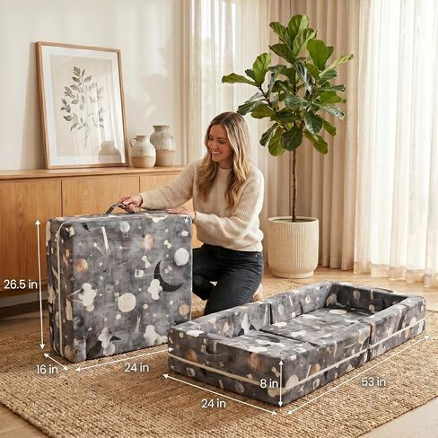 Portable Toddler Bed — Foldable Toddler Travel Bed & Folding Floor Bed for Kids/Toddlers 1-5, High-Density Foam, Safety Rails, Washable Cover, No Assembly in Kuwait