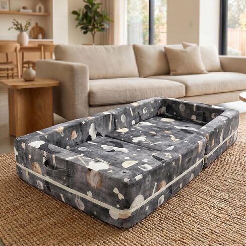 Portable Toddler Bed — Foldable Toddler Travel Bed & Folding Floor Bed for Kids/Toddlers 1-5, High-Density Foam, Safety Rails, Washable Cover, No Assembly in Kuwait