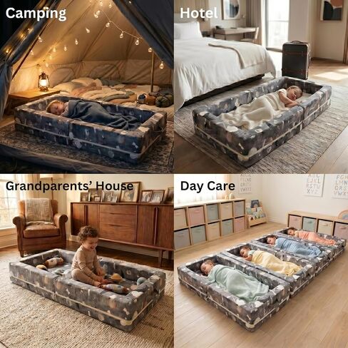 Portable Toddler Bed — Foldable Toddler Travel Bed & Folding Floor Bed for Kids/Toddlers 1-5, High-Density Foam, Safety Rails, Washable Cover, No Assembly in Kuwait
