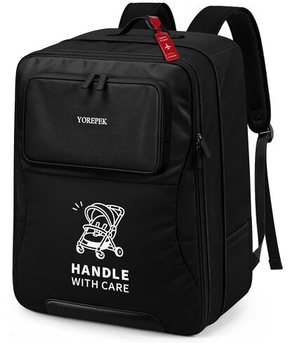 YOREPEK Padded Stroller Bag for Airplane with PU Leather Pocket Design | Expandable Fits Compact Strollers, Gate Check Stroller Bag Backpack with Tracker Pocket for AirTag, Luggage Tag in Kuwait