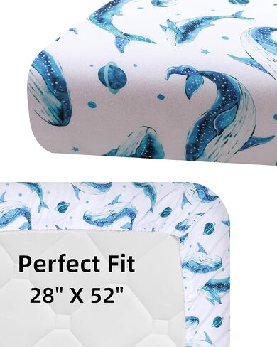 4 Pack Ocean Nautical Crib Sheets Neutral Unisex Fitted Whale Nursery Baby Sheet Set Toddler Mattress Newborn Blue Ocean Whale Sea Animal Bedding Sheets for Baby Boys or Girls (Crib) in Kuwait