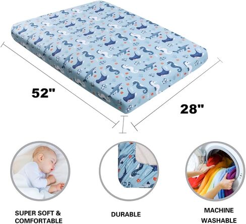 4 Pack Ocean Nautical Crib Sheets Neutral Unisex Fitted Whale Nursery Baby Sheet Set Toddler Mattress Newborn Blue Ocean Whale Sea Animal Bedding Sheets for Baby Boys or Girls (Crib) in Kuwait