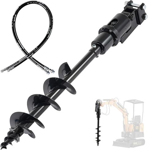 12"/300mm Mini Excavator Auger, Small Excavaror Attamentchs, Drilling Diameter of 12" Depth of 40", 2 Hydraulic Hose with M14 x 1.5, Hydraulic Drive Suitable for Drilling Digging Planting in Kuwait