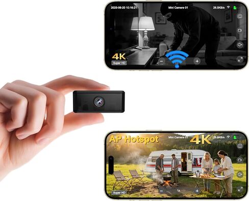 Mini Spy Camera, WiFi/AP Hotspot/Offline Modes, 4K No WiFi Security Camera | Works with or without Wifi, Night Vision, Mult-Installation, Wireless Small Cameras for Indoor Outdoor Security, Black in Kuwait