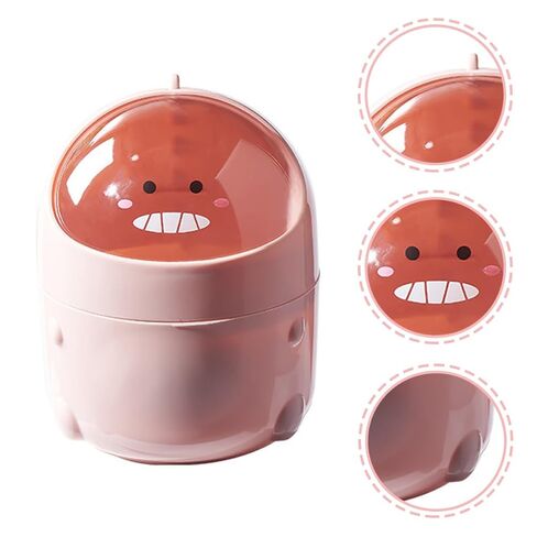 Healifty Small Flip-top Desktop Trash Can, Cartoon Dinosaur Mini Garbage Bin, Pink Plastic Waste Container for Office and Home Use in Kuwait