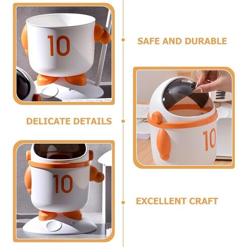Mini Astronaut Trash Bin with Lid and Brush, Small Desktop Garbage Can for Bedroom and Dormitory, Orange Cartoon Wastebasket for Home and Room in Kuwait