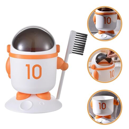Mini Astronaut Trash Bin with Lid and Brush, Small Desktop Garbage Can for Bedroom and Dormitory, Orange Cartoon Wastebasket for Home and Room in Kuwait