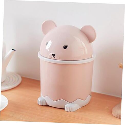 KALLORY Cartoon Animal Desktop Trashcan Small Flip Lid Plastic Waste Bin Cute Rubbish Basket for Office Bedroom Nursery Countertop Storage in Kuwait