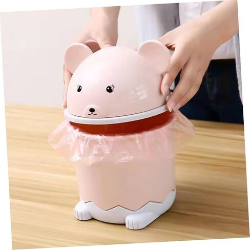 KALLORY Cartoon Animal Desktop Trashcan Small Flip Lid Plastic Waste Bin Cute Rubbish Basket for Office Bedroom Nursery Countertop Storage in Kuwait