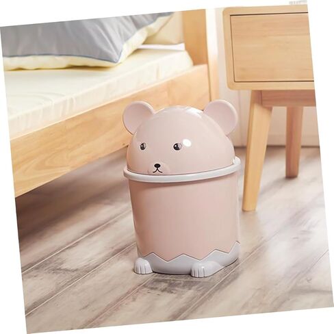 KALLORY Cartoon Animal Desktop Trashcan Small Flip Lid Plastic Waste Bin Cute Rubbish Basket for Office Bedroom Nursery Countertop Storage in Kuwait