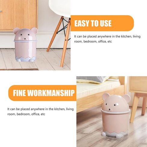 KALLORY Cartoon Animal Desktop Trashcan Small Flip Lid Plastic Waste Bin Cute Rubbish Basket for Office Bedroom Nursery Countertop Storage in Kuwait