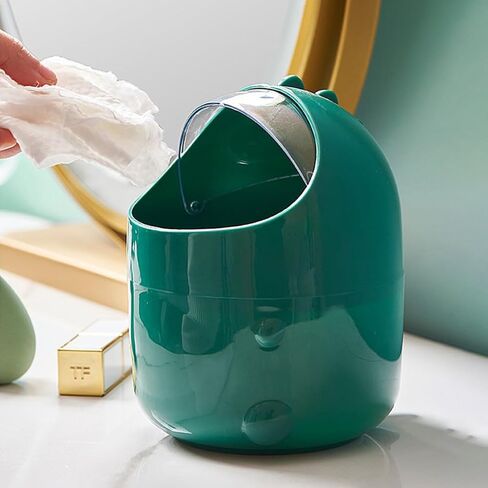 jojofuny Cartoon Dinosaur Small Trash Bin with Lid Mini Desktop Garbage Can Green Tabletop Waste Paper Container for Office Home Storage in Kuwait