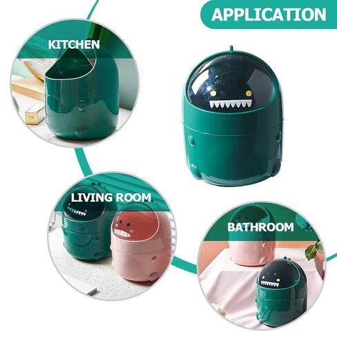jojofuny Cartoon Dinosaur Small Trash Bin with Lid Mini Desktop Garbage Can Green Tabletop Waste Paper Container for Office Home Storage in Kuwait