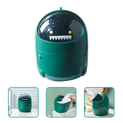 jojofuny Cartoon Dinosaur Small Trash Bin with Lid Mini Desktop Garbage Can Green Tabletop Waste Paper Container for Office Home Storage in Kuwait
