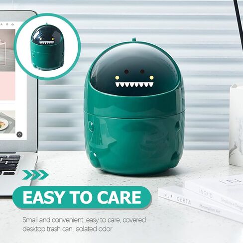 jojofuny Cartoon Dinosaur Small Trash Bin with Lid Mini Desktop Garbage Can Green Tabletop Waste Paper Container for Office Home Storage in Kuwait