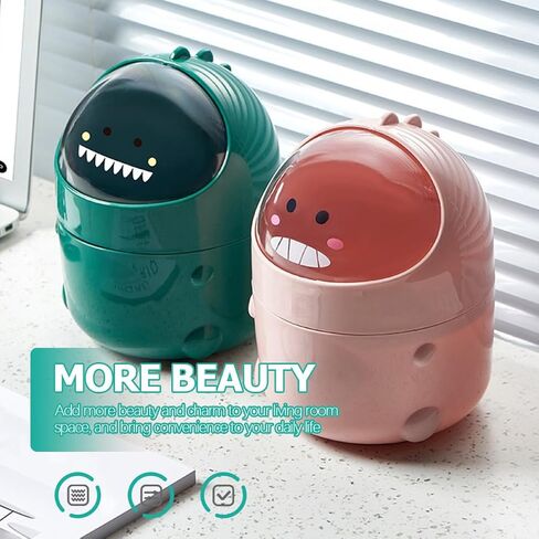 jojofuny Cartoon Dinosaur Small Trash Bin with Lid Mini Desktop Garbage Can Green Tabletop Waste Paper Container for Office Home Storage in Kuwait