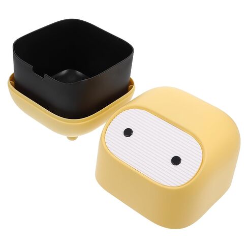 BESPORTBLE Mini Desktop Trash Can with Lid, Cartoon Waste Container for Table, Double-Layer Press Type Garbage Bin for Home and Office Use, Yellow in Kuwait