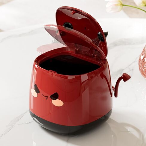 Desk Bin, Mini Trash Bin, 1.3 litres Small Waste Bin Cartoon Deskbin with Press Lid, for Bedroom, Study, Office Desk, Kitchen Countertop, Children's Room Waste Basket Can (Black Red) in Kuwait