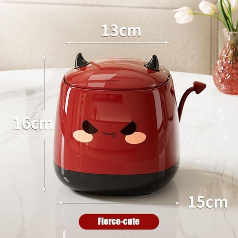 Desk Bin, Mini Trash Bin, 1.3 litres Small Waste Bin Cartoon Deskbin with Press Lid, for Bedroom, Study, Office Desk, Kitchen Countertop, Children's Room Waste Basket Can (Black Red) in Kuwait