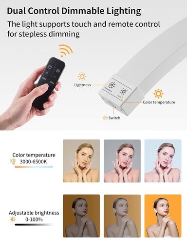 SITTO Wall Mounted Half Moon Beauty Light, LED Hanging Lash Lamp, White | Beauty moon light with Phone Holder, Dimmable Brightness for Tattoo, Nail, Barbershop, Eyelash in Kuwait