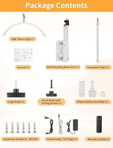 SITTO Wall Mounted Half Moon Beauty Light, LED Hanging Lash Lamp, White | Beauty moon light with Phone Holder, Dimmable Brightness for Tattoo, Nail, Barbershop, Eyelash in Kuwait