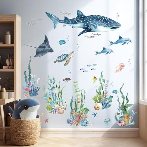 Ocean Animal Wall Decals,Large Sea Creature Wall Stickers,Under The Sea Fish Wall Art Decor for Kids Bathroom, Bedroom, Nursery, Living Room in Kuwait