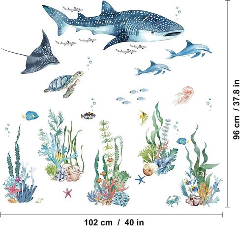 Ocean Animal Wall Decals,Large Sea Creature Wall Stickers,Under The Sea Fish Wall Art Decor for Kids Bathroom, Bedroom, Nursery, Living Room in Kuwait